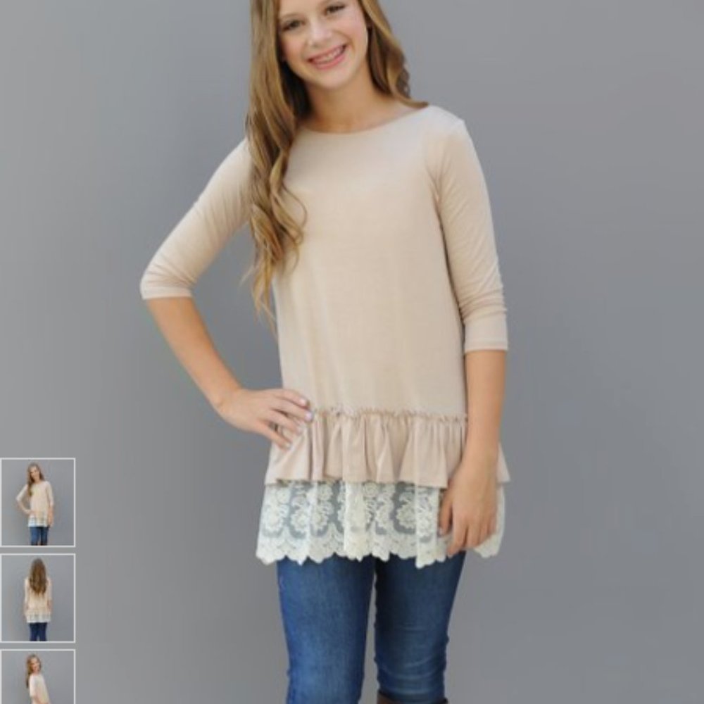 Cream Tiered Lace Ruffle Tunic - Girls L